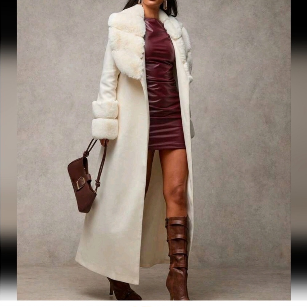 Elegant white faux fur coat